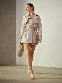 MOTF PREMIUM WOMEN'S FASHIONABLE HOLLOW OUT CONTRAST COLORBLOCK PU PATCHWORK BLAZER - Grey - View 5