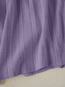 Franclia 新款褶裥拼接针织高腰显瘦A字中长半身裙，休闲女式毛衣裙 - 紫羅蘭色 - 查看 5