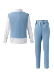 Bộ vest màu xanh xám cho bé trai tuổi teen - Áo vest không tay + Quần tây, trang phục lịch sự, trang trọng cho tiệc sinh nhật, đám cưới, buổi biểu diễn, lễ tốt nghiệp và các dịp trang trọng khác. - Màu xanh bụi bặm - Xem 2