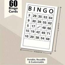 60张宾果游戏纸卡，包含60张可重复使用的电子卡片，适用于宾果游戏、生日派对、公司活动、课堂游戏、家庭娱乐等场合。 - 黑與白 - 查看 8