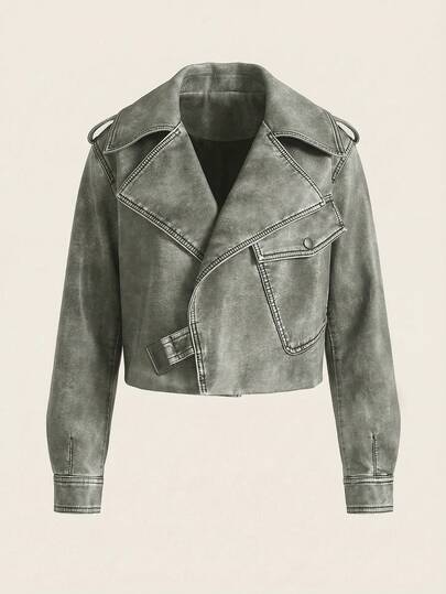 GENKIRA 复古做旧短款拉链机车夹克