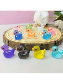 50/100只发光小鸭子迷你树脂鸭子，黑暗中会发光，可用于史莱姆、娃娃屋、花园装饰（多种颜色） - 彩色 - 查看 15