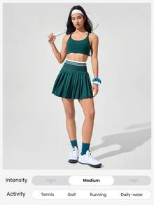 GLOWMODE 凉爽舒适，收腹提臀，无缝腰部褶裥裙，内置短裤，侧边口袋，防滑手柄，适合网球、高尔夫、健身房和日常休闲穿着。 - 綠色 - 查看 6