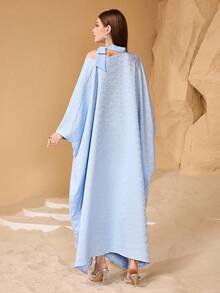 SHEIN Najma Elegant, Luxurious Beaded Decor Off-Shoulder Flowy Dress, Loose Fit, Fashionable & Charming Kaftan Jalabiya Dress Abayas Dubai Luxury - Blue - View 2