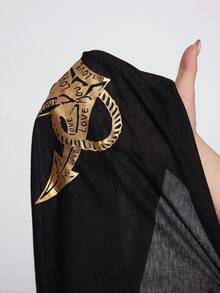 ROMWE Grunge Punk 女士休闲暗黑浪漫朋克海盗船锚字母印花超大圆领蝙蝠袖短袖T恤，夏季 - 黑色 - 查看 12