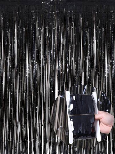 Black Aluminum Foil Fringe Curtains For Metal Photo Booth Background, Metal Wire Curtains Suitable For Wedding, Birthday, Bridal Gifts, And Bachelorette Party Decorations.