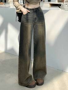 DAZY 女士宽松韩版水洗休闲牛仔裤 - 藍色 - 查看 5