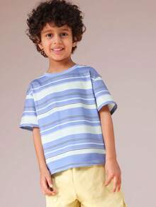 SUMWON Boys Striped Short Sleeve T-Shirt And Casual Shorts Two Piece Summer Outfit Set With Crew Neck Comfortable Everyday Wear - Multicolor - View 3