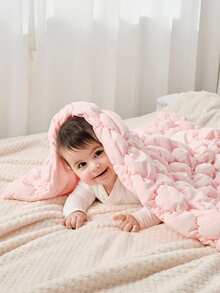 Cozy Pixies 1pc Baby Blanket, Solid Color Quilted 3D Bubble Diamond Pattern, Thick & Soft, Suitable For Autumn/Winter - Dusty Pink - View 6