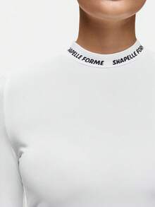 SHAPORA Pijama de mujer con estampado de letras, cuello alto y manga larga, top corto - Multicolor - Ver 6