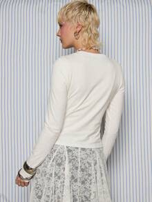 COUREZ 长袖印花T恤 / Y2K 春季女装 可爱性感外出上衣 标语T恤 派对上衣 白色长袖上衣 约会之夜 情人节 - 白色 - 查看 3