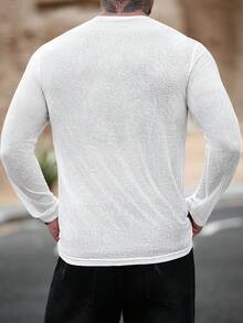 Manfinity Homme Camiseta de media botón de unicolor para hombres - Blanco - Ver 2