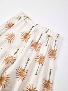 SHEIN 2pcs Girls Coconut Tree Print Bow Backless Camisole And Wide Leg Pants Set - Apricot - View 10