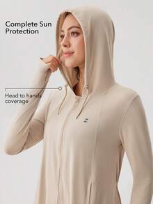 OutZeal 女士防晒外套 夏季日常休闲 防紫外线 速干 凉爽触感 抽绳腰身 长袖 带拇指孔