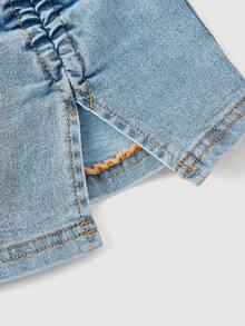 SHEIN MOD Women's Denim Skirt With Side Drawstring And Side Slit Hem, Fashionable - Blue - View 4