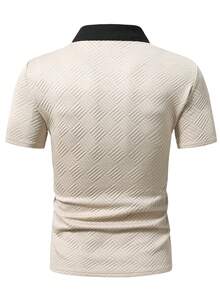 Manfinity Homme Men's Textured Apricot Ribbed Collar Polo Shirt - Apricot - View 2