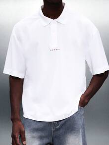 SUMWON Regular Fit Collared Polo Shirt With Angel Number Print Short Sleeve Casual Button Placket Top For Valentine's Day - White - View 6
