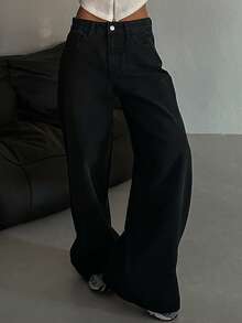 DAZY 女士宽松街头风韩版水洗休闲百搭牛仔裤 - 藍色 - 查看 2