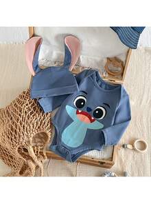 Loomiva 新生儿男女宝宝卡通怪兽图案针织柔软圆领长袖连体衣和帽子两件套 - 彩色 - 查看 4