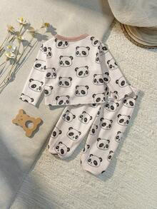 Loomiva Newborn Baby Girl Cartoon Bear Pattern Knit Soft Crew Neck Long Sleeve Pullover Top And Elastic Waist Pants 2-Piece Set - Multicolor - View 6