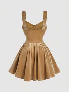 SHEIN MOD Đầm dạ hội cỡ lớn màu đỏ tía cổ điển bằng nhung và đính sequin không tay, thích hợp cho tiệc tùng. - Rượu sâm banh - Xem 2