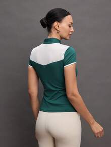 Activina Women's Button Half-Placket Equestrian Short Sleeve Top