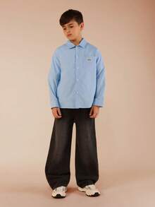 Áo sơ mi dài tay kẻ caro SUMWON cho bé trai, cổ cài cúc và túi ngực, thích hợp cho đi học, mặc thường ngày và đi nghỉ mát. - Màu xanh lam - Xem 3