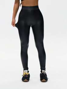 Dewbera 1 chiếc quần legging nữ màu đen co giãn mỏng bằng vải nỉ, quần bó sát, quần lưới xuyên thấu thời trang thể thao thường ngày. - màu đen - Xem 3