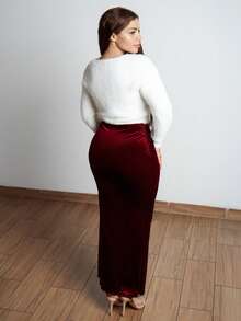 Lupita Cardoza 约会之夜水钻蝴蝶结前蓬松针织马海毛开衫，秋冬上学上衣 - 白色 - 查看 2