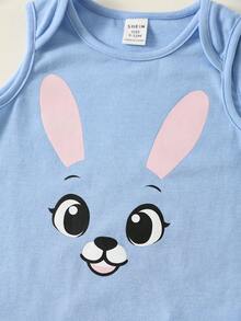 SHEIN 3pcs Newborn Unisex Baby Clothes,Cute Summer Knitted Cartoon Animal Rabbit Fox Pattern Sleeveless Romper,Multi-Color - Multicolor - View 5