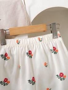 Young Girl Casual Cute Ditsy Floral Sleeveless Top + Elastic Waist Loose Pants Set, Spring/Summer