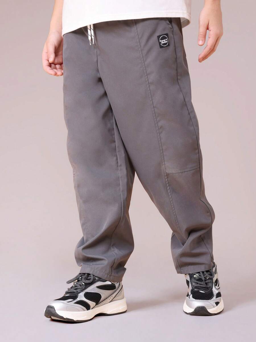 SUMWON Boys Barrel Leg Pull On Casual Pants With Drawstring Waist Elastic Cuffs Relaxed Fit Comfortable Everyday School Wear Autumn Winter Vacation - Dark Grey - View 1