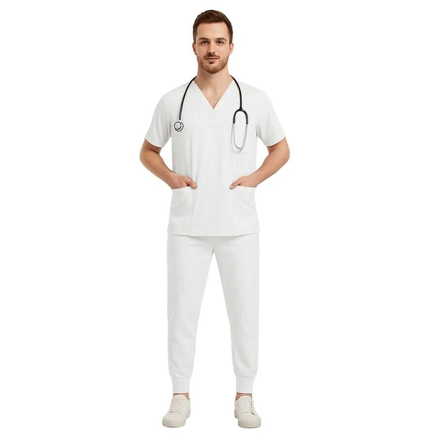 Conjunto Quirúrgico de Dos Piezas Cómodo, Estilo Limpio, Resistente y transpirable, Versátil para Uso Diario Profesional - BLANCO - Ver 1