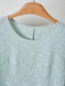 Rusticease Vestido holgado con cuello redondo, mangas abullonadas y bordado floral para mujer - Multicolor - Ver 5