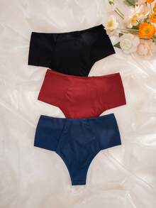 NudeFit 3pcs Women's Solid Color Comfortable Bikini Briefs - Multicolor - View 2