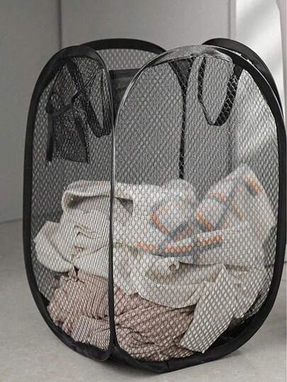 1 Cesta de lavandería plegable en blanco y negro con asa y bolsillos laterales, cesta de lavandería plegable de gran capacidad con asa - Cesta de lavandería de malla plegable para almacenar ropa sucia, por favor revise la etiqueta de tamaño antes de comprar, almacenamiento de batas de baño, Día de San Valentín