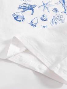 SHEIN ChillGRL 两件套少女宽松休闲甜美清新印花上衣搭配宽松阔腿条纹短裤，适合日常通勤、休闲、度假、派对、海滩等场合。 - 藍色 - 查看 10