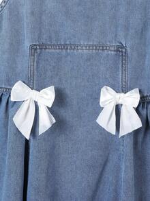 SHEIN Girls' Stylish Denim Suspender Dress, Soft Washed Denim Princess Dress, Summer New Design - Blue - View 5