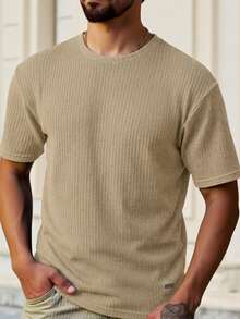 HIMLAND Men Casual Solid Waffle Knit Tee For Summer - Khaki - View 4