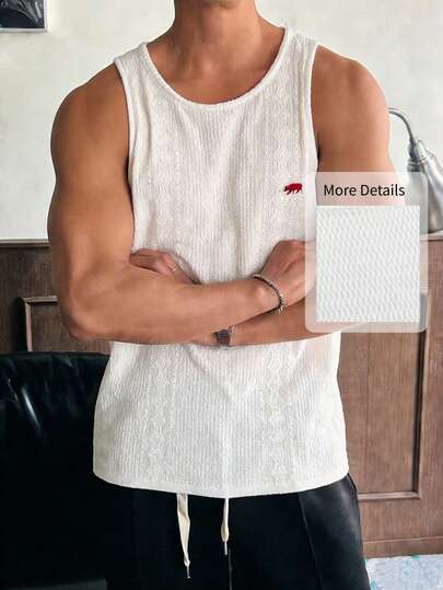 ESTAVOR Men's Animal Embroidery Crew Neck Loose Casual Fashion Comfortable Knit Vest