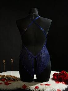 SpicyHot 1 bộ đồ lót liền thân ren gợi cảm không dây cỡ lớn - Màu xanh lam - Xem 6