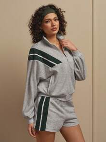 Cheerettes 女士宽松罗纹拉链运动夹克，春季款 - 灰色 - 查看 4