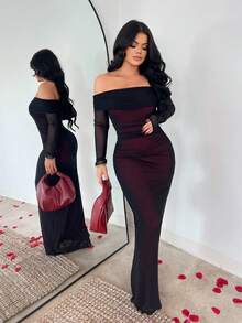 SHEIN SXY 优雅露肩修身连衣裙，通勤必备 - 彩色 - 查看 7