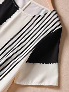 EMERY ROSE 女士休闲宽松拼接圆领连衣裙，适合日常穿着、约会和外出，夏季休闲连衣裙，度假装，女士度假连衣裙，休闲长裙，黑白连衣裙，女士短袖夏季连衣裙，女士度假套装，女士夏季连衣裙，女士夏季套装，条纹连衣裙，女士休闲连衣裙，黑白连衣裙 - 彩色 - 查看 6