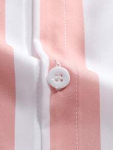 Manfinity Homme Áo sơ mi nam tay ngắn, kẻ sọc, cài một hàng khuy, kiểu dáng thường ngày/công sở. Áo sơ mi nam kẻ sọc. - Hồng - Xem 4