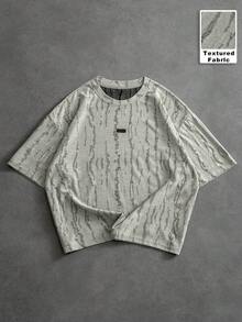 PAVTROS Men's Textured Crew Neck Casual Loose Short Sleeve T-Shirt - Grey - View 5