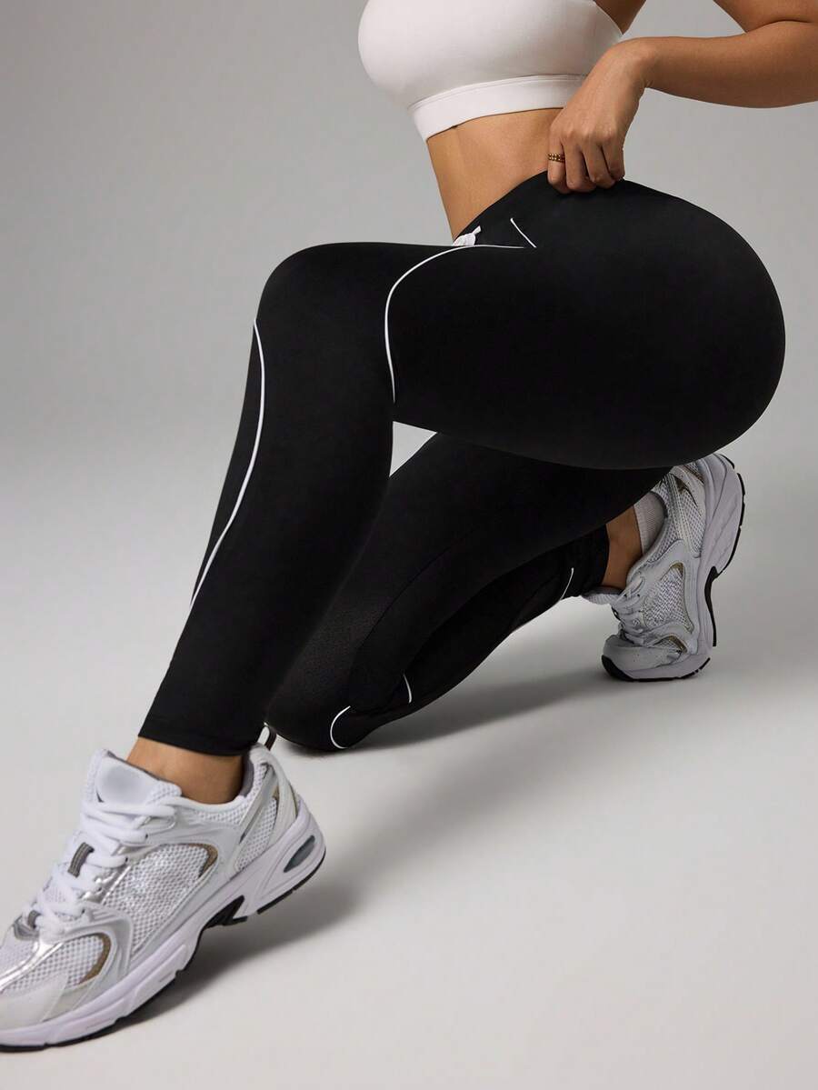 Dewbera Women's Drawstring Waist Casual Fitness Leggings - Black and White - View 1