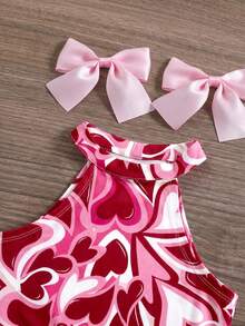 SHEIN Babygirl Casual Collared Sleeveless Asymmetrical Hem Heart Print Tank Top And Flare Pants Set - Multicolor - View 6