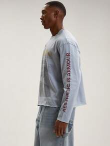 Musero 圆领长袖印花T恤 春夏必备街头风 - 藍色 - 查看 3