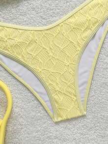 SHEIN 少女黄色提花纹理沙滩度假比基尼两件套 - 黃色 - 查看 5
